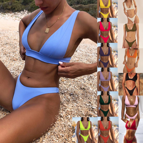 Womens Bikini Set Solid Swimsuit Push Up Bikini Bathing Suit Summer Beach Wear