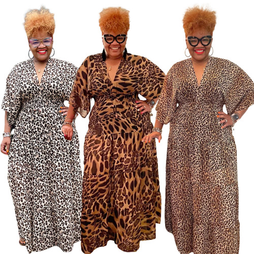 Sexy Plus Size Women's Leopard Print Fashion Casual Dress