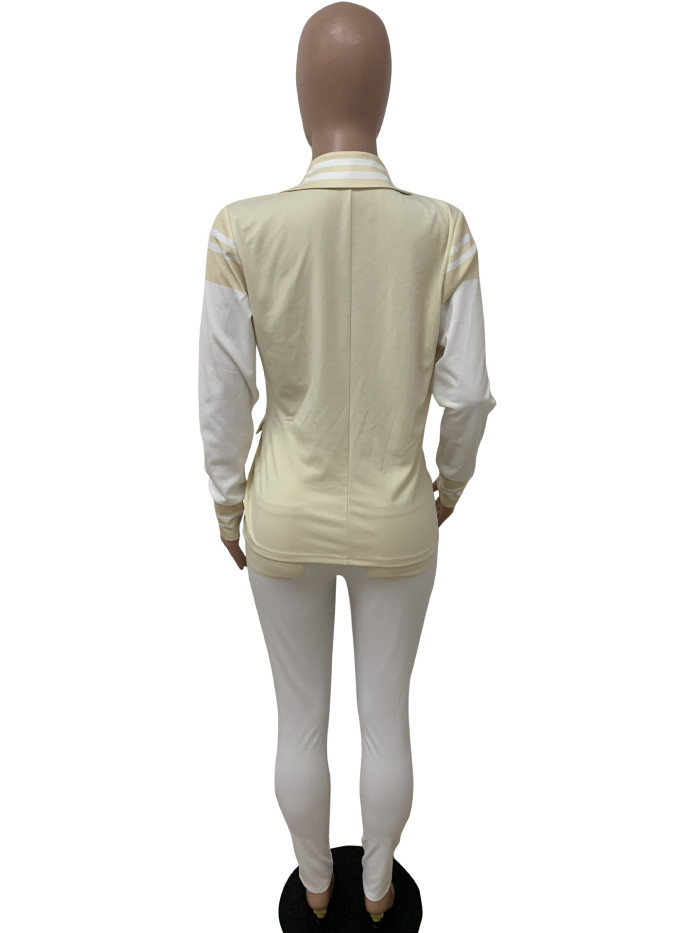 Women's Lapel Stitching Button Suit + Tight Stitching Pants Suit Two-piece Set