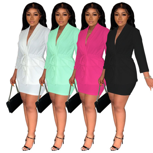 Women's new solid color professional small suit jacket + half-body skirt two-piece