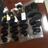11A Human Hair Body Wave 3 Bundles With Closure 100% Unprocessed Virgin Remy Hair Weave  Human Hair Extensions Natural Black Color Pango