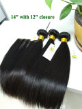 11A Human Hair Straight 3 Bundles With Closure 100% Unprocessed Virgin Remy Hair Weave  Human Hair Extensions Natural Black Color Pango