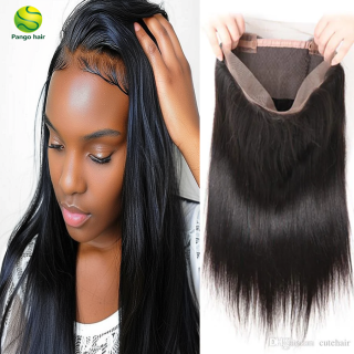360 Lace Frontal Closure Virgin Hair Straight 150% Density Human Hair Natural Black with Baby Hair Pango