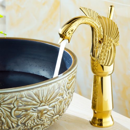 Golden Swan Faucet Solid Brass Leading European Faucet Copper Single Hole Wash Basin Gilt Shinny Gold Gold clour solid brass wall mounted dragon lavatory sink faucet solid brass material ceramic cartridge can be used at least 600,000. auswind bathroom hardware shower set faucet kitchen sinks and vessel