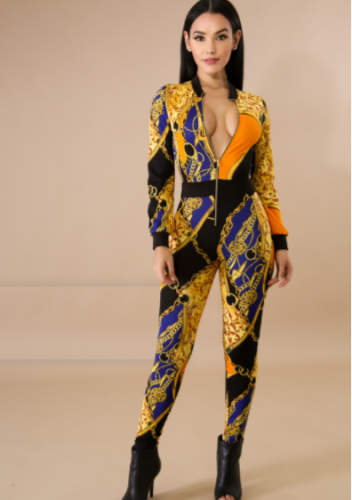 Printed jumpsuit with gold chain ZS-048