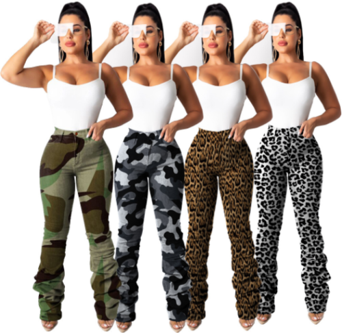 Classic camouflage elastic pleated jeans MD-280