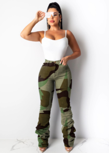 Classic camouflage elastic pleated jeans MD-280