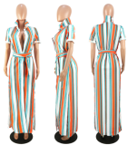 Sexy striped shirt dress with split ribbon and contrasting colors ASL-6138