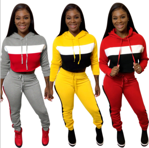 Stitching thick hoodie casual two - piece set WRLZ-8227