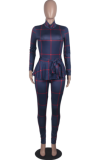 Casual checked jumpsuit with belt MD-142