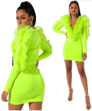 A sexy dress with deep v-neck and fluorescent edge ASL-6201
