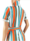 Sexy striped shirt dress with split ribbon and contrasting colors ASL-6138