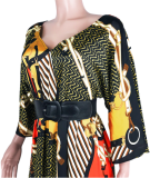 Satin printed v-neck halter dress with short front and long back (excluding belt) ASL-6197