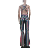 Sexy women's jumpsuit with suspenders and deep V OYF-8013