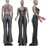 Sexy women's jumpsuit with suspenders and deep V OYF-8013