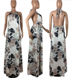 Digital printed dress with neck and back OYF-8056