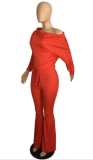 Stylish solid color one-shouldered flared jumpsuit PY-8463