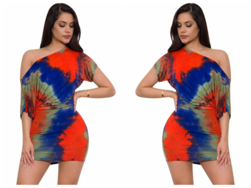 Printed tie-dye casual two-piece set with sloping shoulder OYF-8045