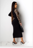 Women's long sleeve leopard print printed out color patchwork dress PY-8456