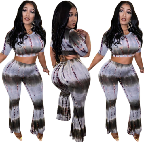 Sexy dress bell - bottomed pants tie-dye two-piece set