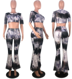Sexy dress bell - bottomed pants tie-dye two-piece set