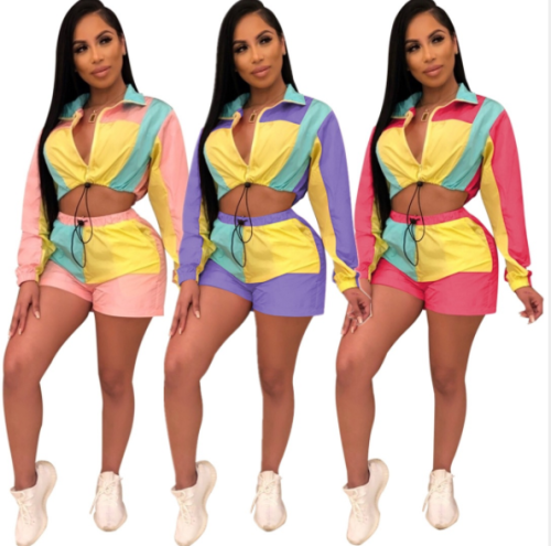 Fashion fashionista patchwork multi-color casual sports suit PY-8299
