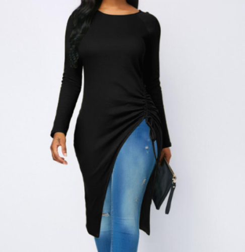 Sexy solid color long sleeve band irregular top PY-8220