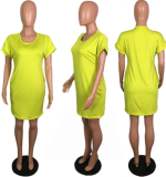 Fashionable pure color with pocket skirt versatile dress PY-8266