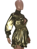Hollow-out hemline high collar irregular dress CQ-5131