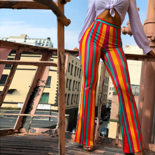 Fashion casual colorful striped flared trousers ORY-5047