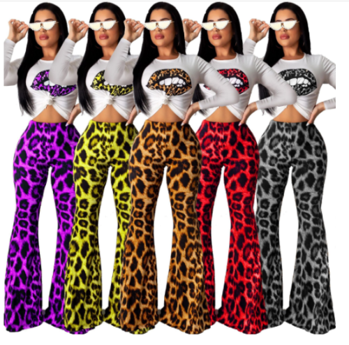 Casual lips printed leopard-print high-waisted horn two-piece set LO-6226