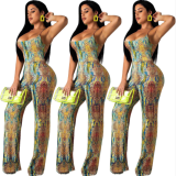 Printed snakeskin sexy jumpsuit with suspenders LO-6163