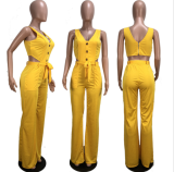 Solid button jumpsuit hot style in season  LO-6196
