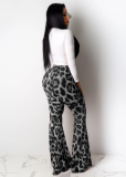 Casual lips printed leopard-print high-waisted horn two-piece set LO-6226