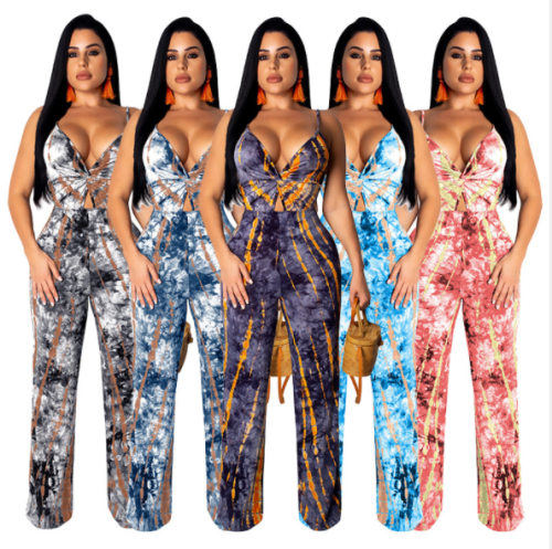 Fashionable women's v-neck jumpsuit with suspenders SMR-9255