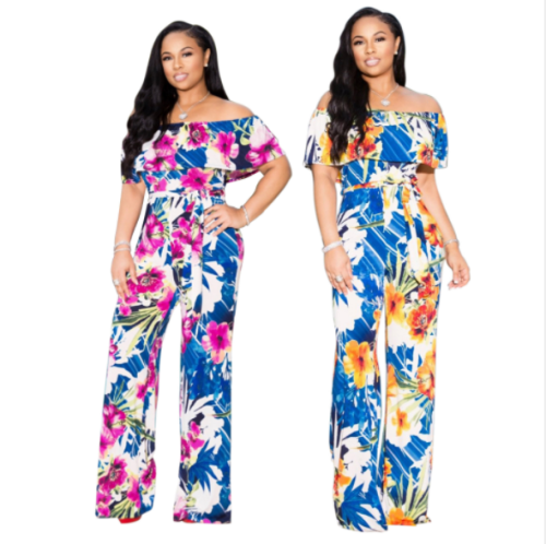 Sexy, hot-selling digital print one-line neck and bust jumpsuit SMR-9288