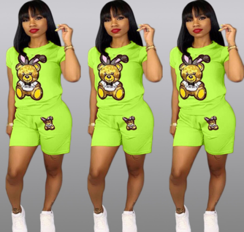 Fashion sequin cartoon picture short sleeve shorts fashion suit QYBS-5090