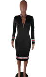 Striped half-high neck zipper dress QYBS-5055