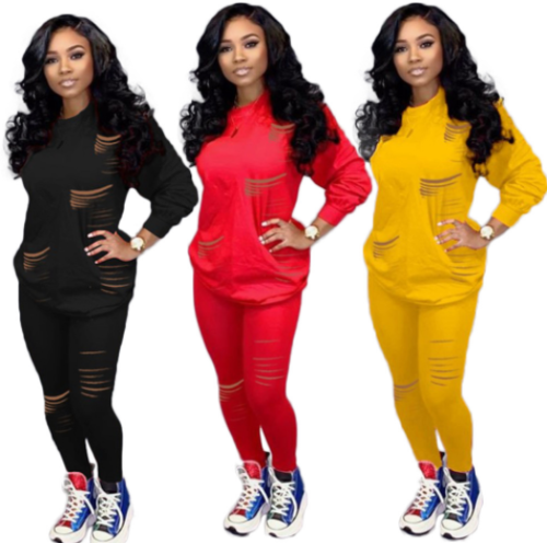 Solid color sports fashion casual suit two-piece set QYBS-5146