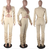 Fashionable deep V dui dui sleeve solid color long sleeve suit QYBS-5152