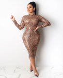 Fashionable leopard print bead piece slim body sexy dress LA-3163