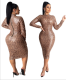 Fashionable leopard print bead piece slim body sexy dress LA-3163