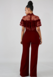 A hot-selling lace mesh jumpsuit with ruffled neckline LA-3086