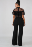 A hot-selling lace mesh jumpsuit with ruffled neckline LA-3086