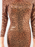 Fashionable leopard print bead piece slim body sexy dress LA-3163
