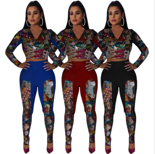 Double-sided sequined two-piece sport suit SM-3596
