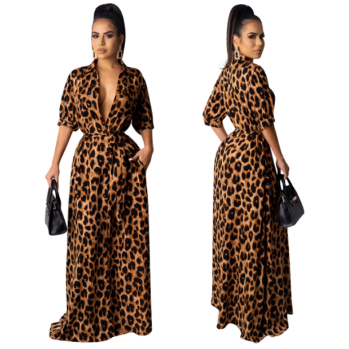 Leopard print 5 minute sleeve dress SM-3893