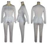 Plain ruffled trouser suit SM-3873