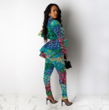 Printed ruffled trouser suit with two pieces SM-3871