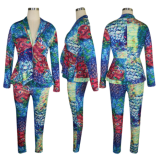 Printed ruffled trouser suit with two pieces SM-3871